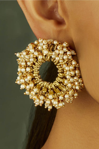 Saar Temple Pearl Earrings