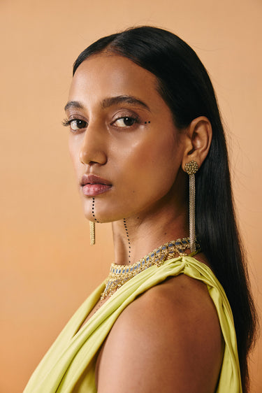 Gold Beaded Fringe Earrings