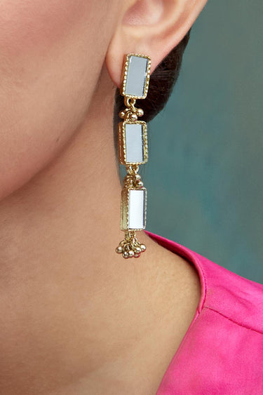 Mirror Gold Brick 3 Layers Earrings