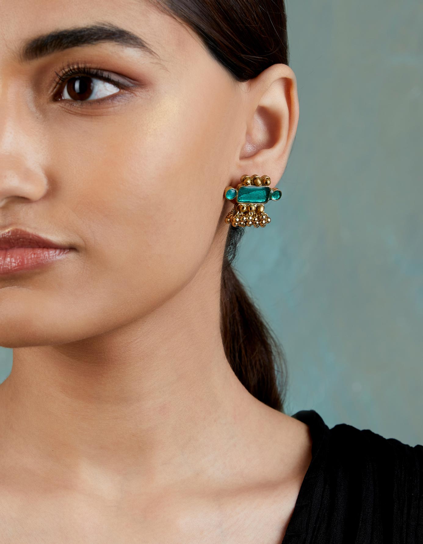 Turquoise Queen Enamel Single Earrings