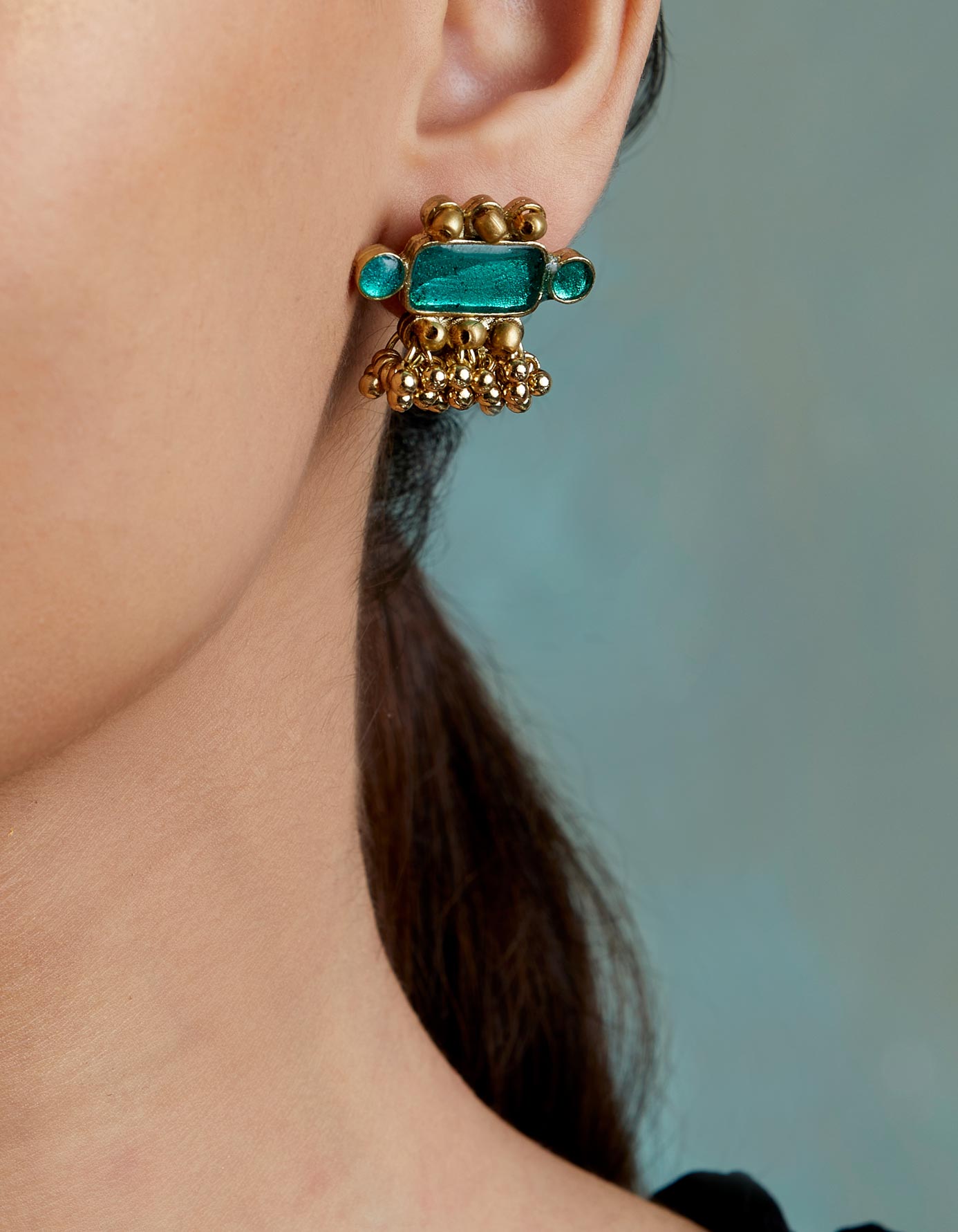 Turquoise Queen Enamel Single Earrings
