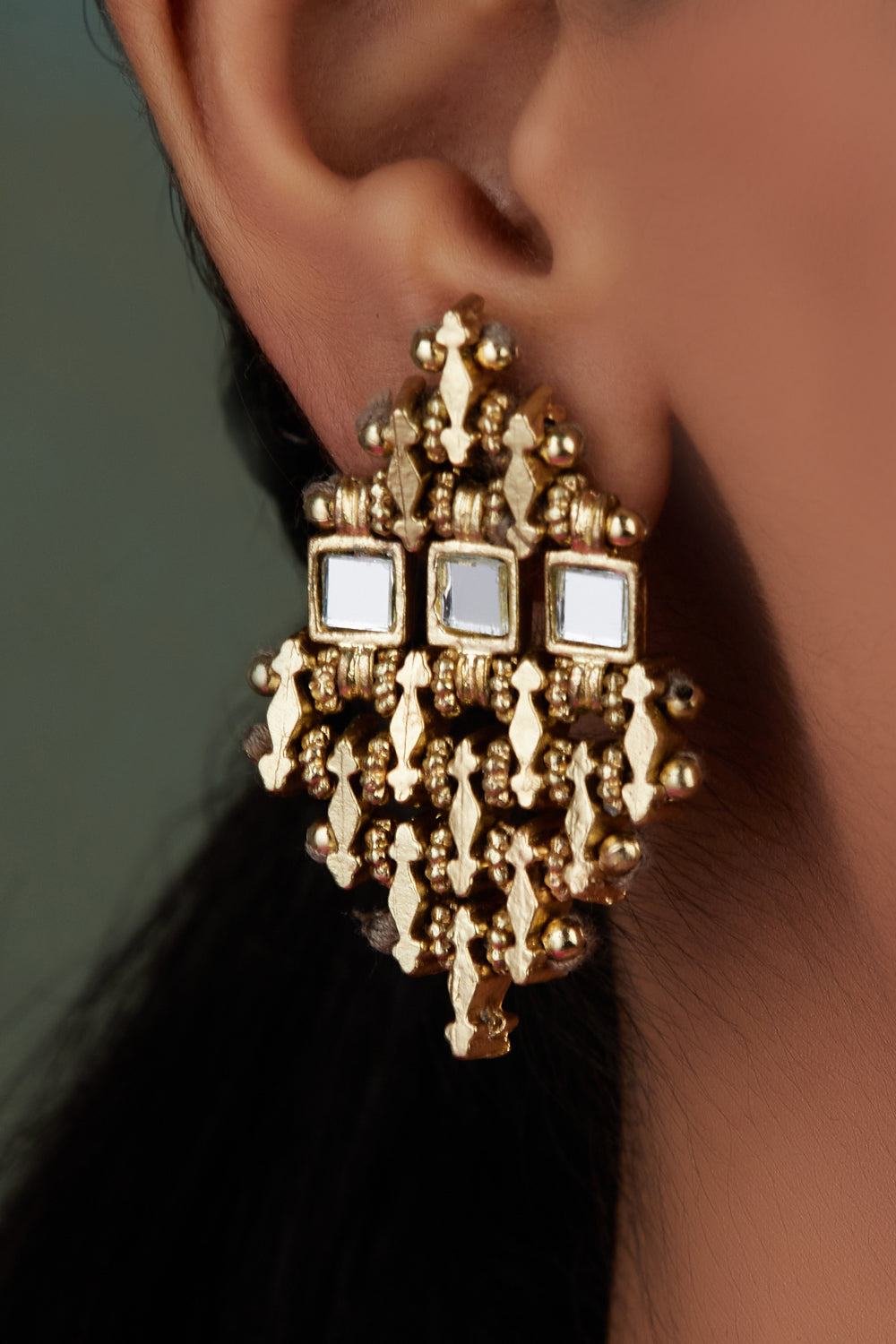 Mirror Gold Falak Teer Earrings