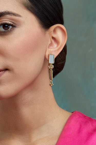 Mirror Gold Brick Drops Earrings