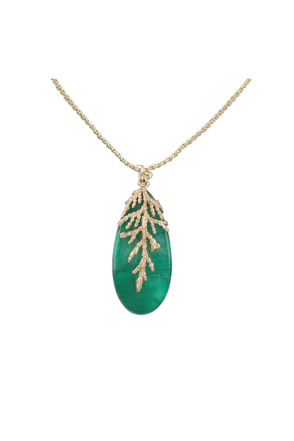 Emerald Leaf Stone Pendant Short  Neckstring