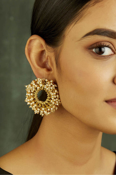 Saar Temple Pearl Earrings
