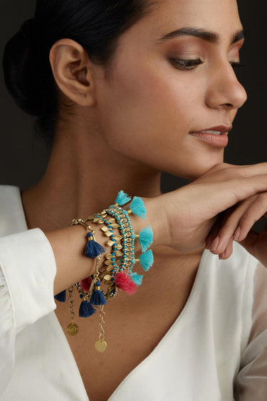 Blue Falak Tassel Bracelet Set