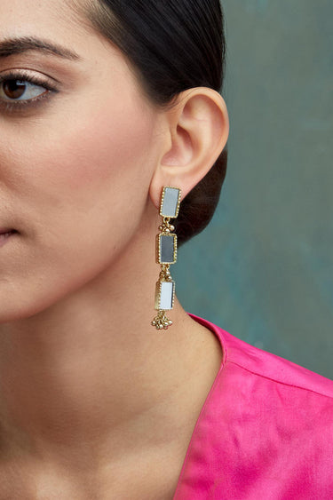 Mirror Gold Brick 3 Layers Earrings