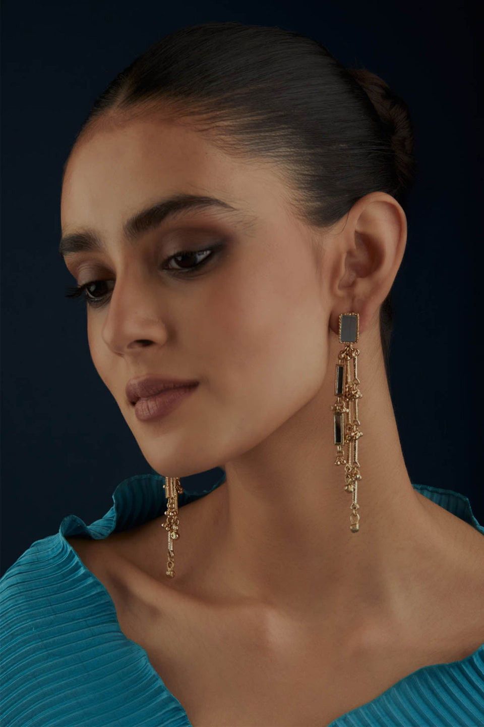 Mirror Gold Brick Qabeela Earrings