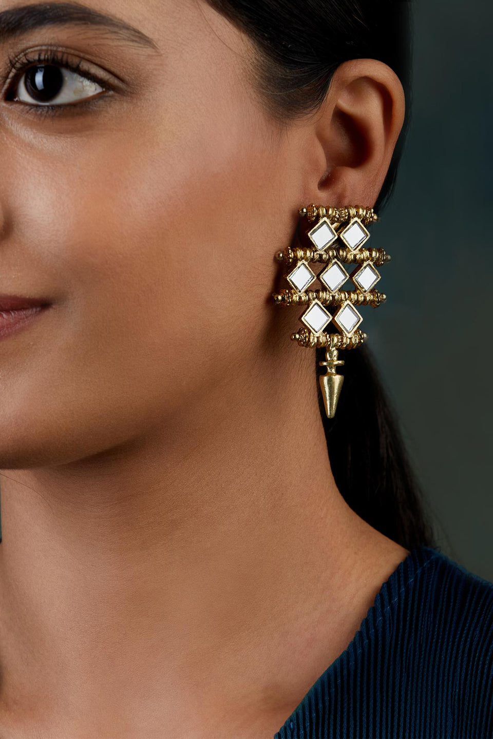 Mirror Gold Bud Droplet Mumtaz Earrings