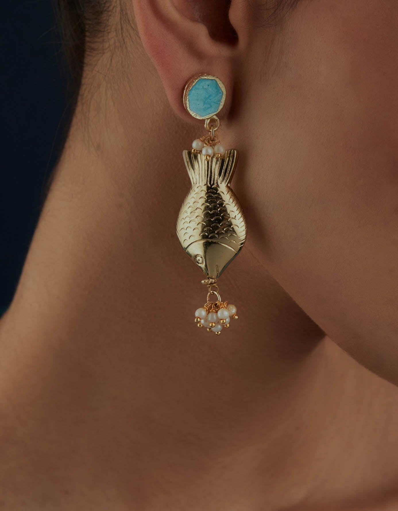 Fish Turquoise Enamel Earrings