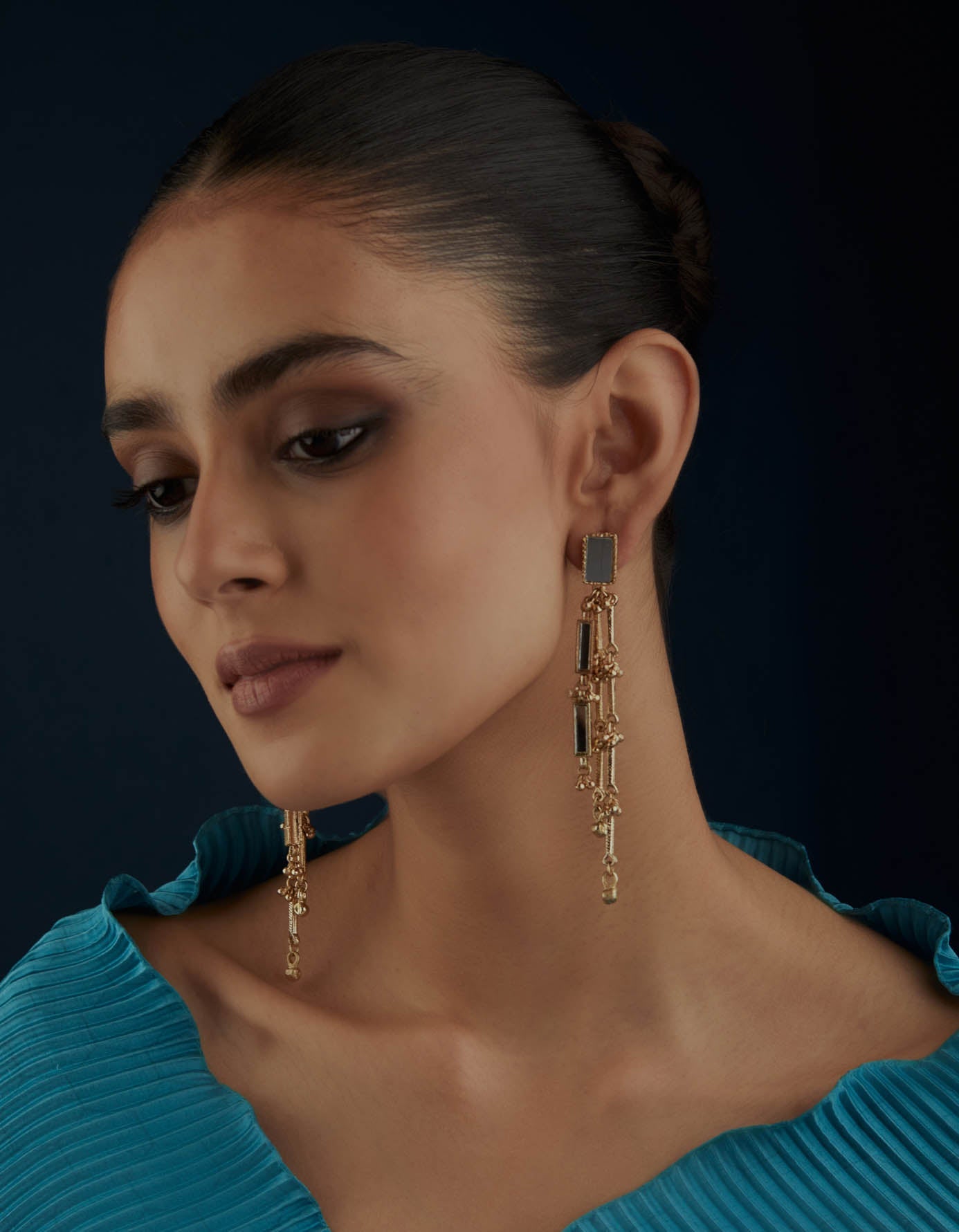 Mirror Gold Brick Qabeela Earrings