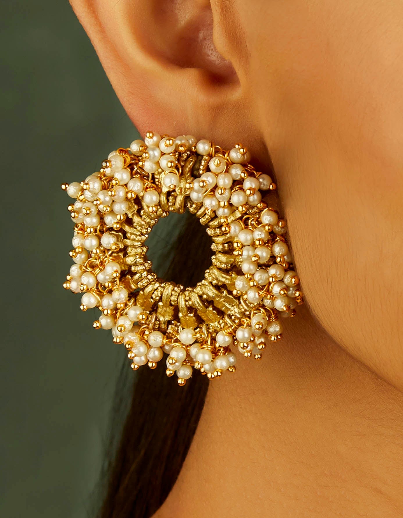 Saar Temple Pearl Earrings