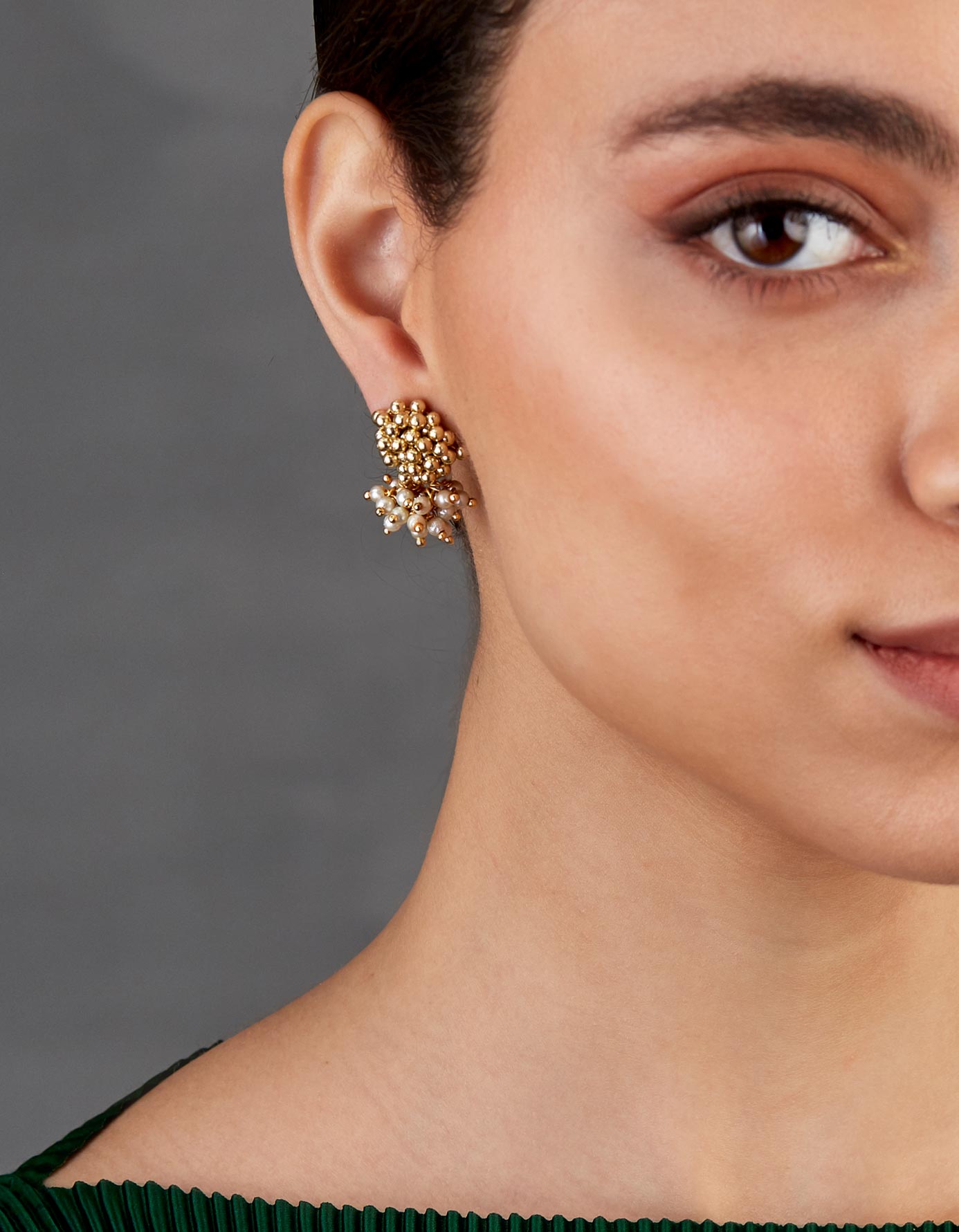 Gold Beaded Pearl Earrings