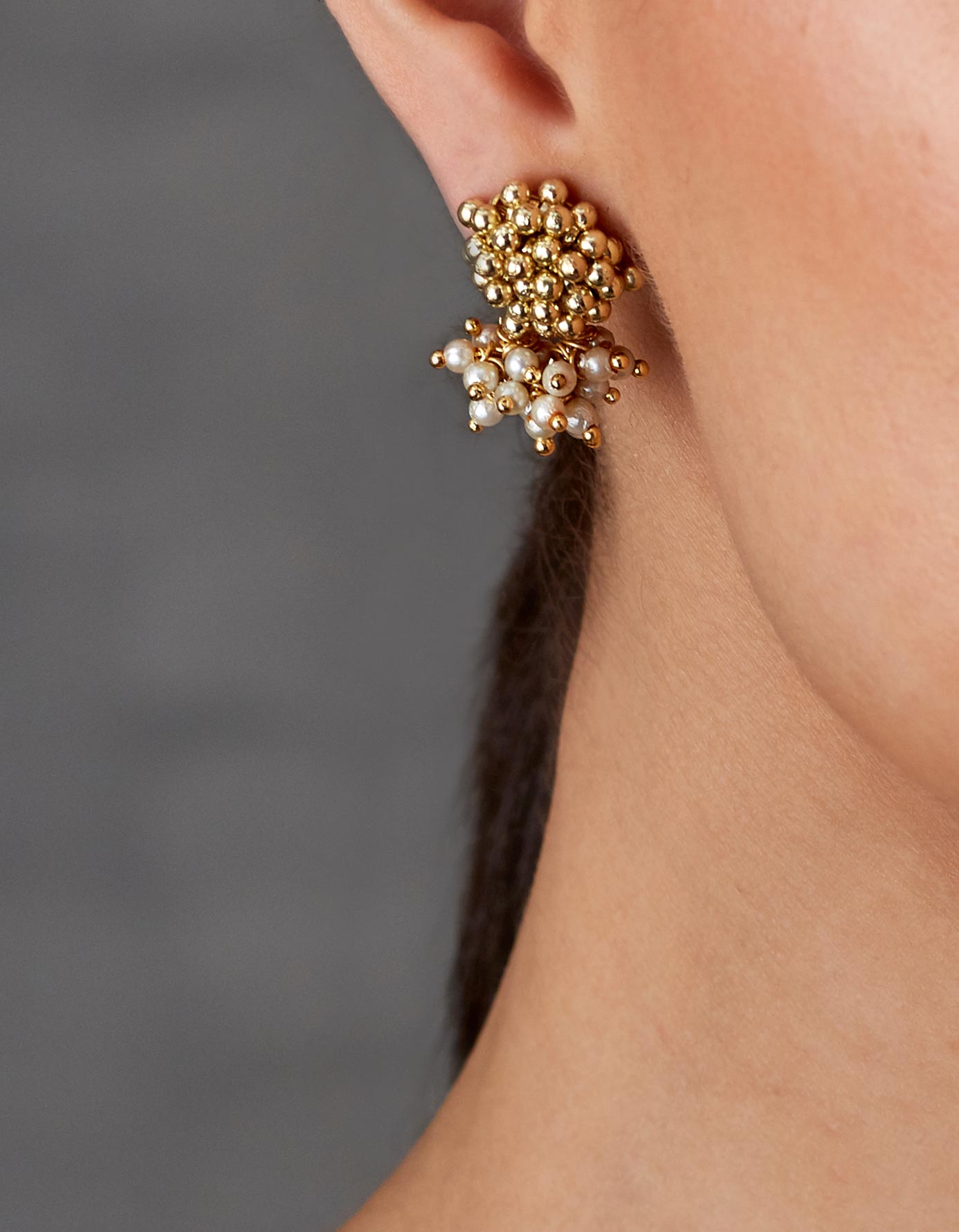 Gold Beaded Pearl Earrings