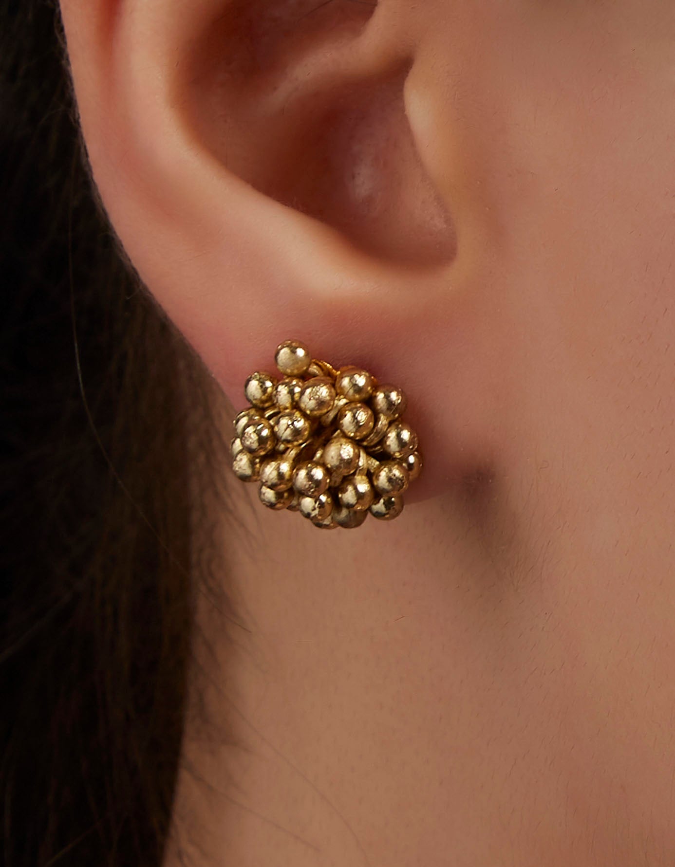 Gold Beaded Stud Earrings