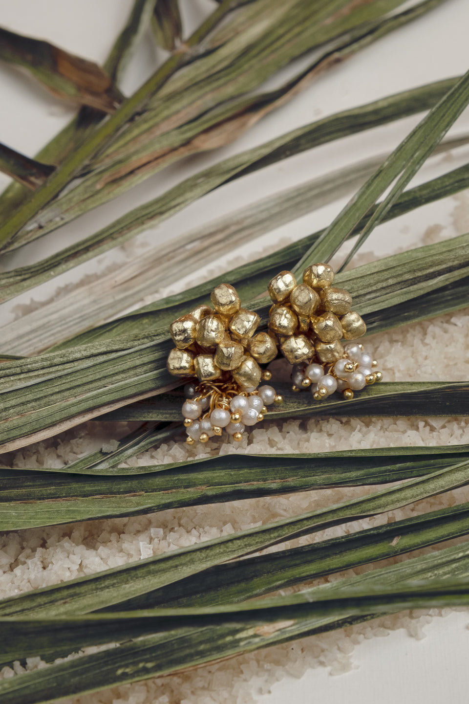Grape Pearl Lotus Gold Earrings