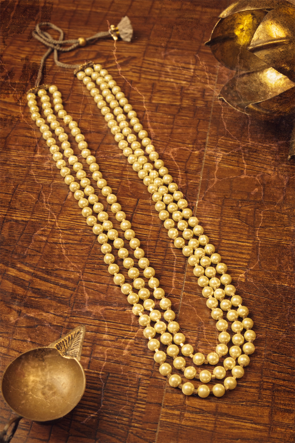 Triple Pearl Long Necklace