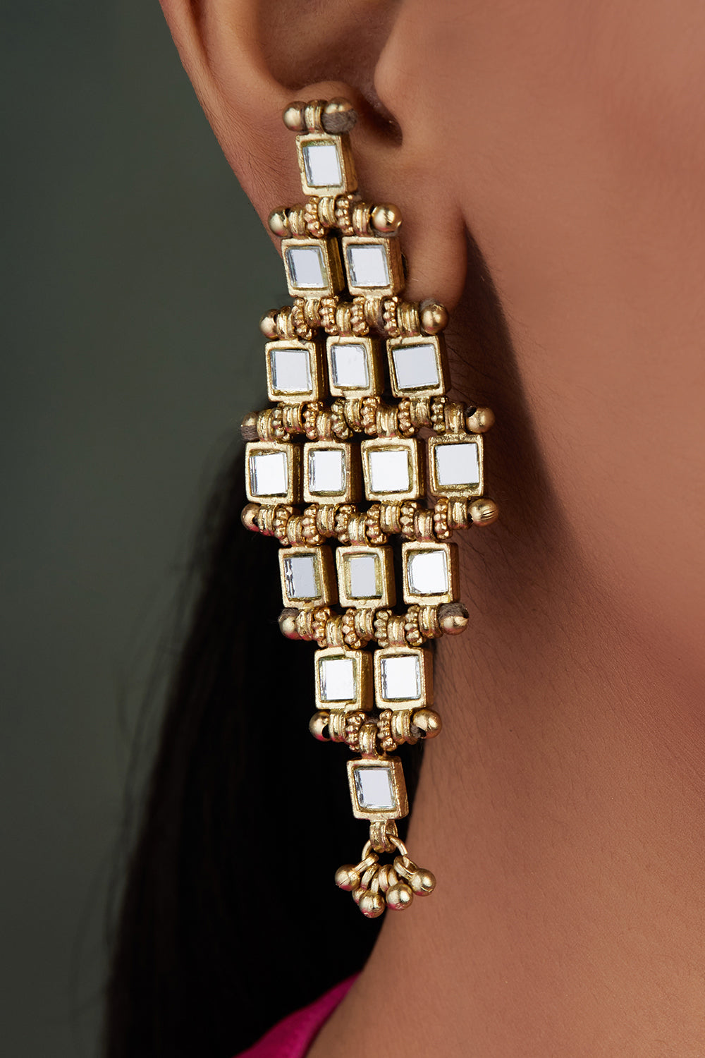 Mirror Gold Barfi Earrings