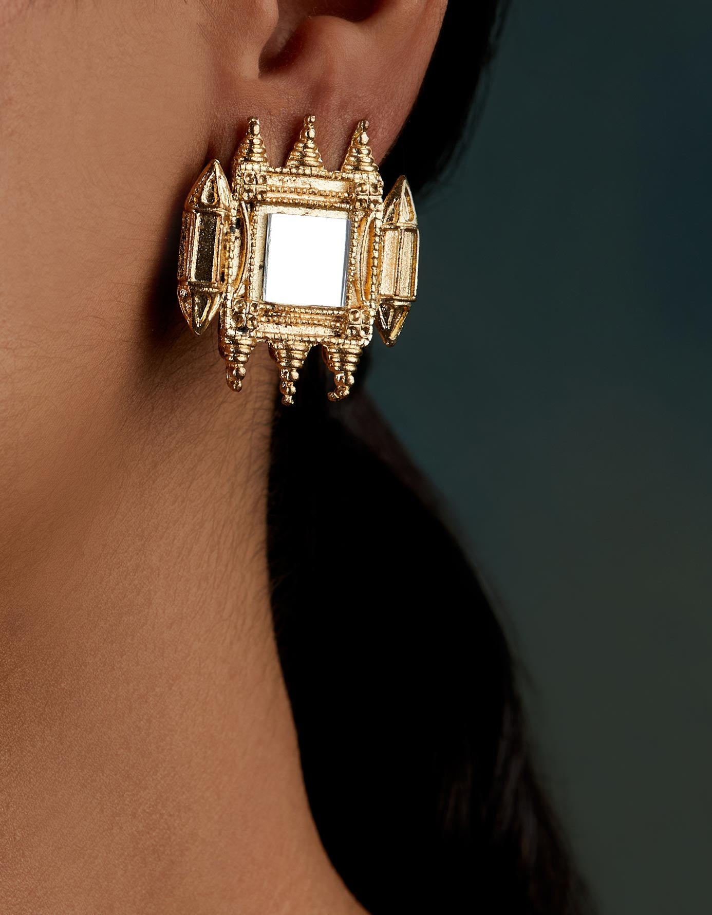 Mirror Gold Fort Stud Earrings