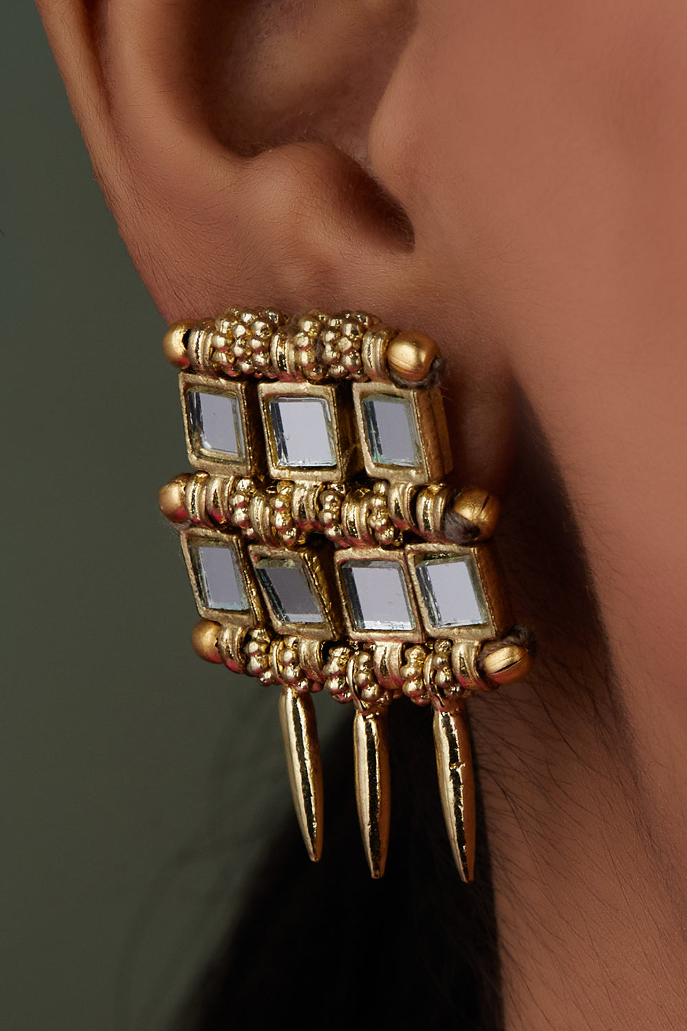 Mirror Gold Falak Spike Earrings