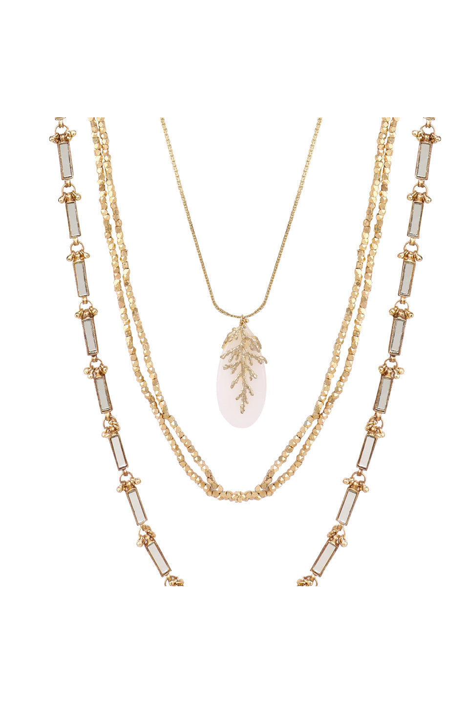 Dirty White Leaf Stone  Multi Layer Necklace