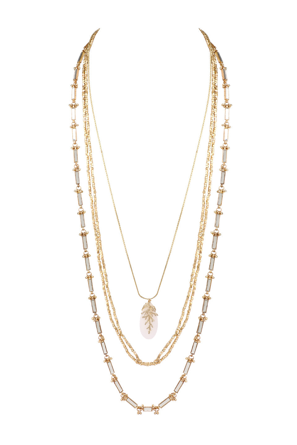 Dirty White Leaf Stone  Multi Layer Necklace