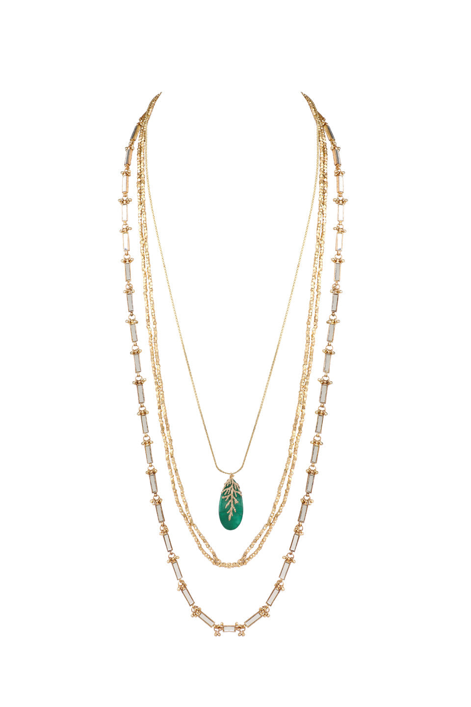 Emerald Leaf Stone  Multi Layer Necklace