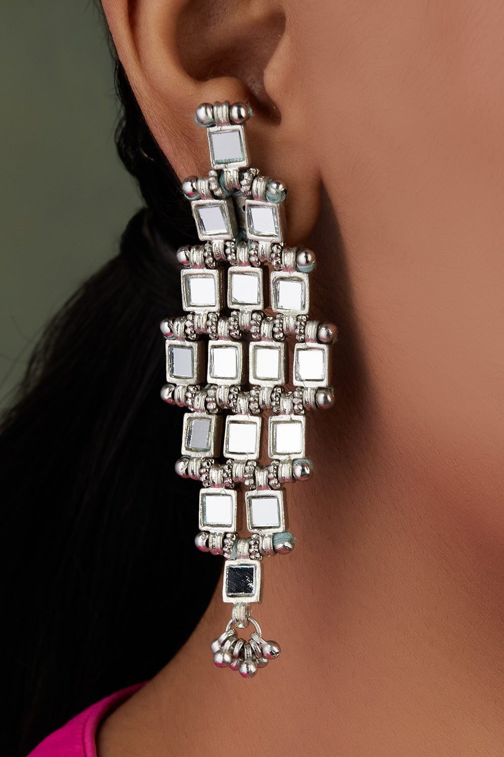 Mirror Silver Barfi Earrings