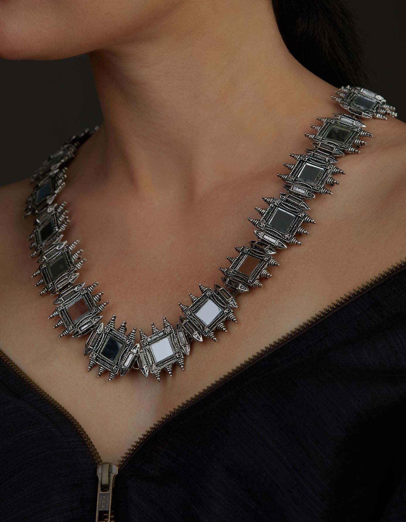 Mirror Silver Fort Long Necklace