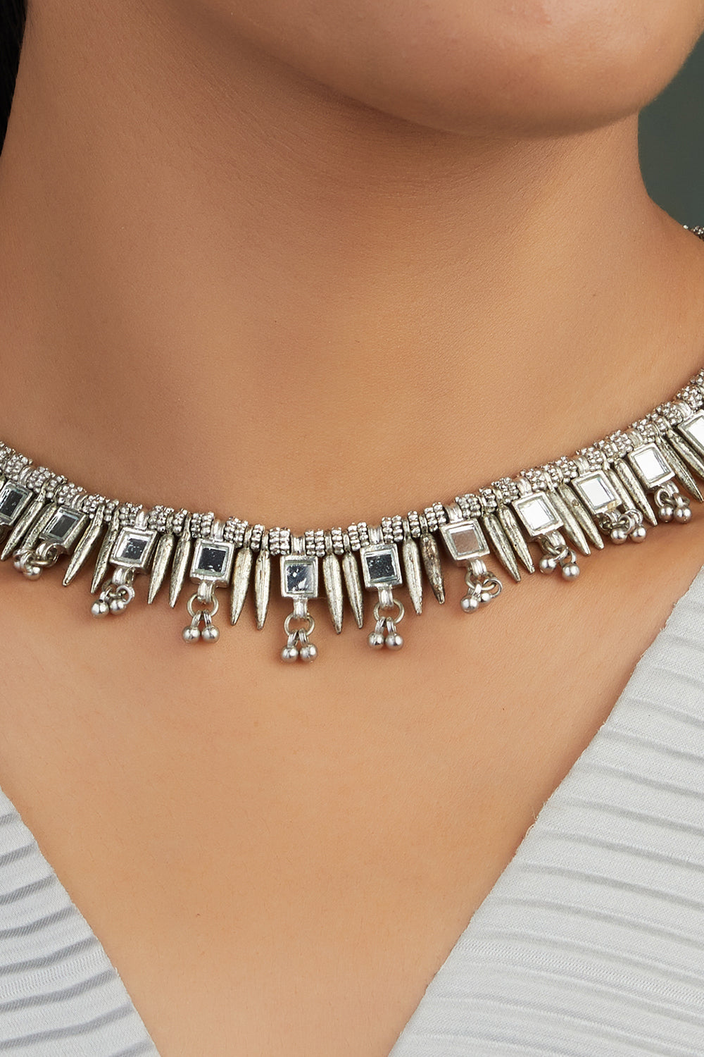 Mirror Silver Falak Spike Necklace